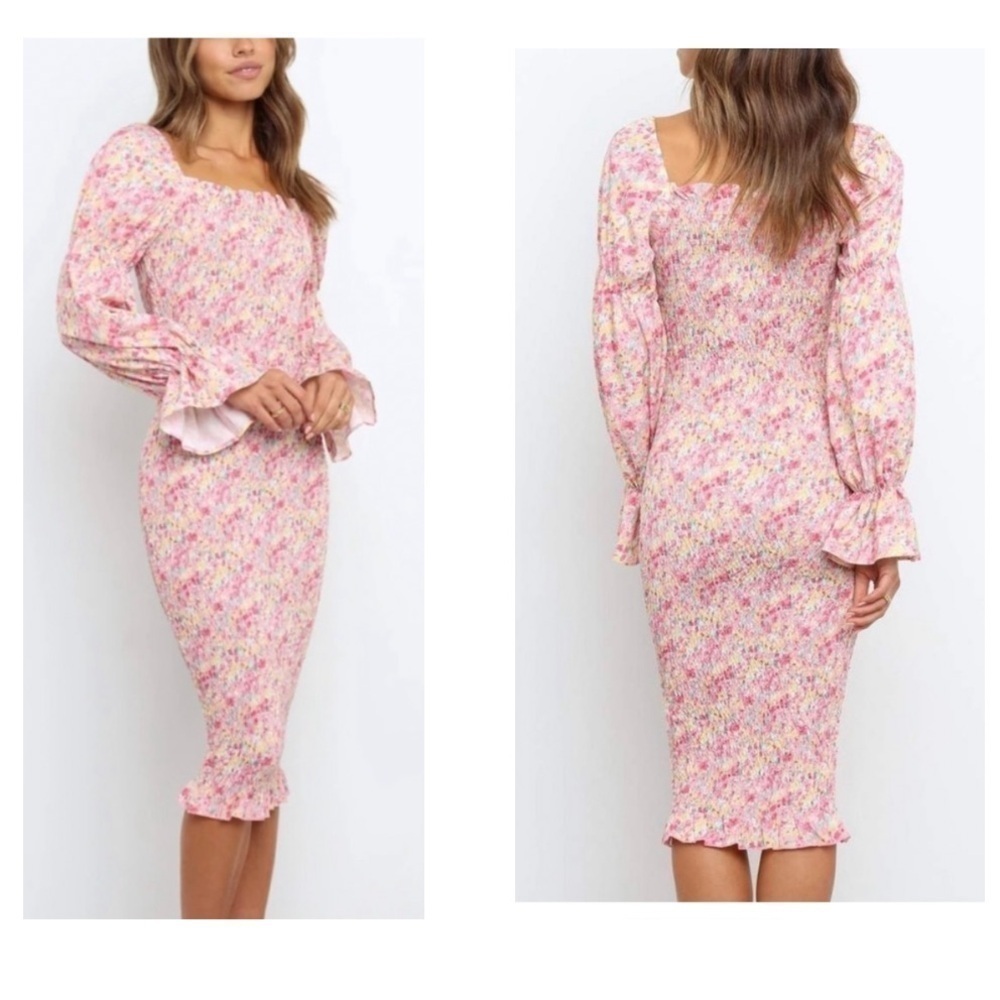 SNDYS Sundays The Label Courtney smocked Floral Midi Dress – Size 10